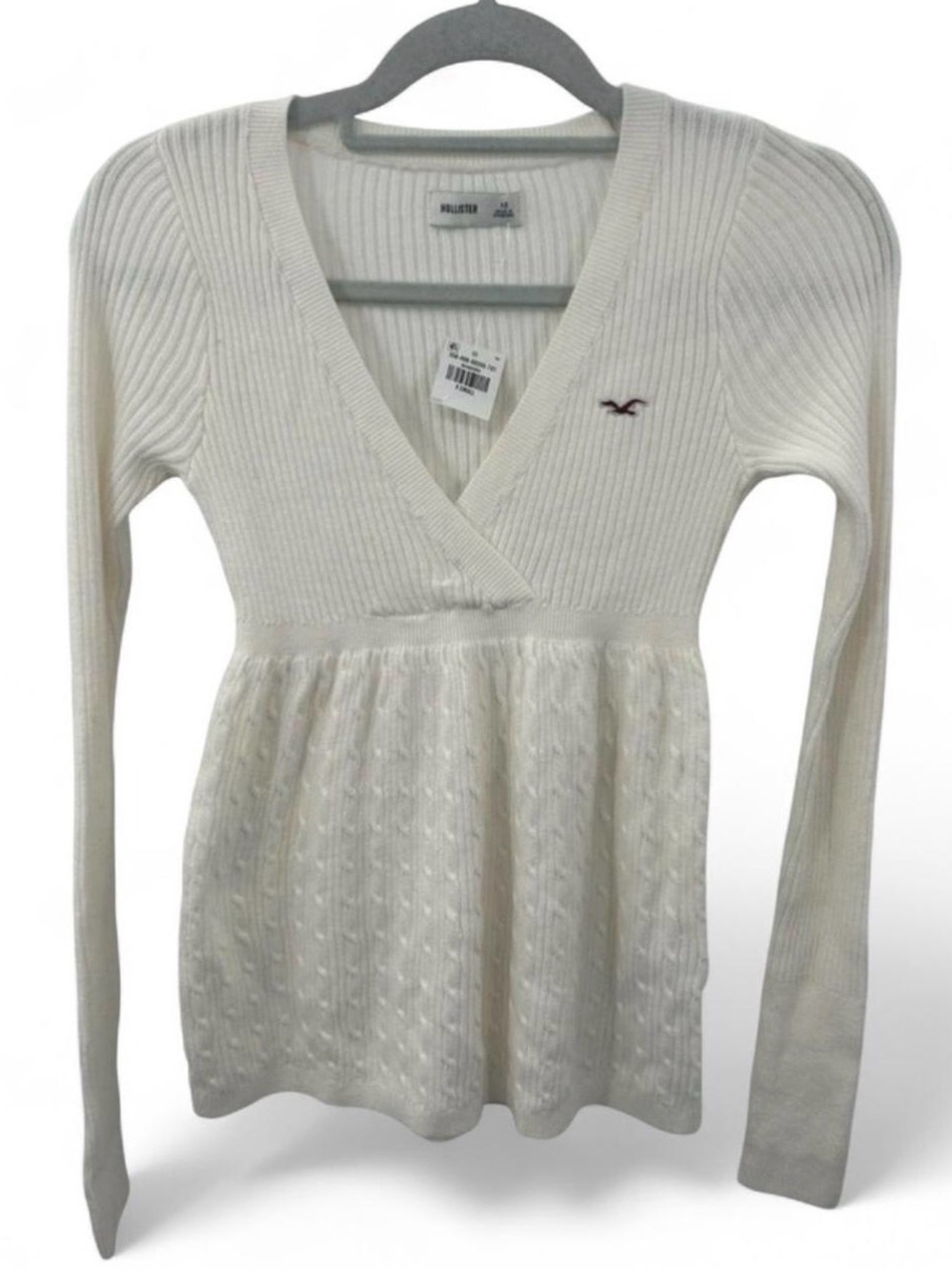 NWT Hollister Cream V-Neck Babydoll Cable Knit Sweater